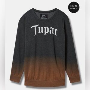Torrid Tupac Logo Cozy Fleece Crew Sweatshirt Black Brown Bronze Fade